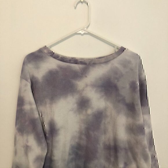 NEW NWT SPLENDID Tie Dye Thermal Long Sleeve Sweatshirt Purple White Crewneck S - Picture 4 of 12